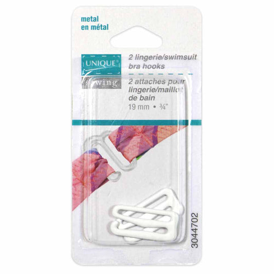 UNIQUE SEWING Lingerie/Swimsuit Bra Hooks White - 19mm (3⁄4″) - 2pcs- WT