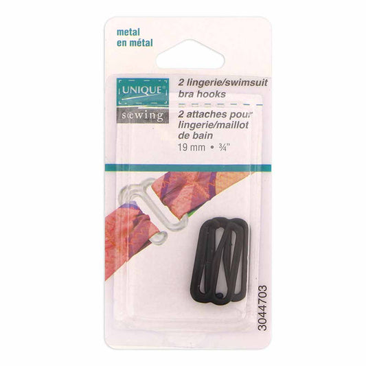 UNIQUE SEWING Lingerie/Swimsuit Bra Hooks Black - 19mm (3⁄4″) - 2pcs- WT