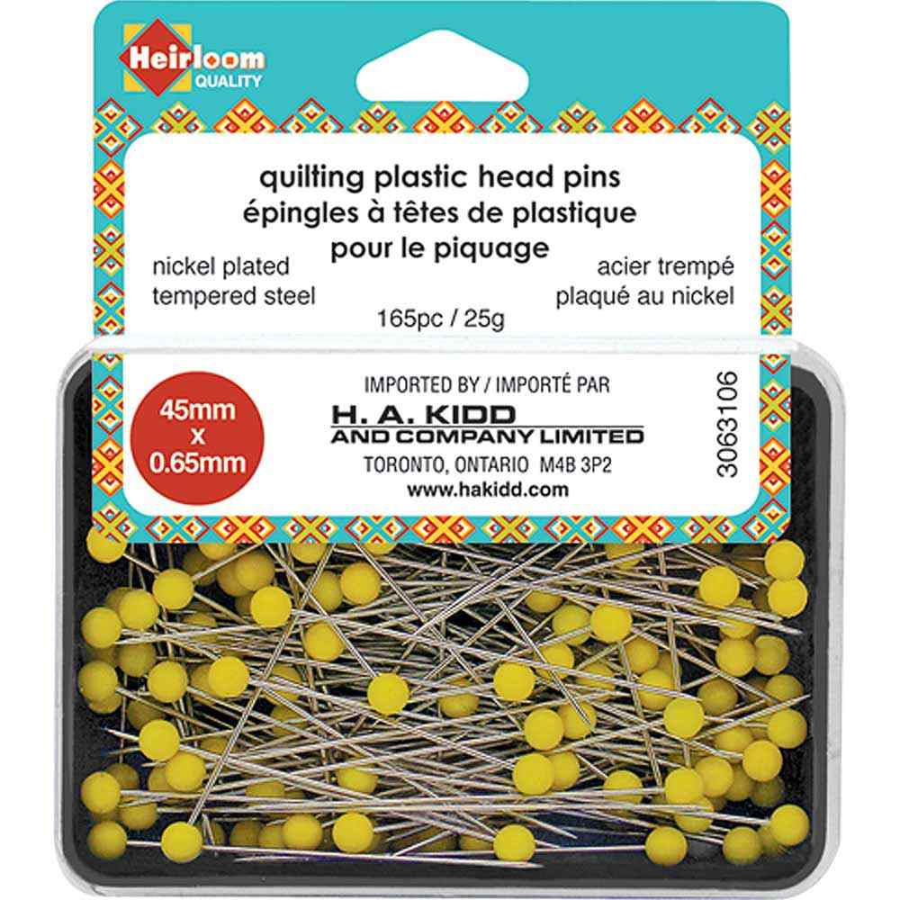 HEIRLOOM Quilting Plastic Head Pins - Yellow - 45mm (13⁄4″)