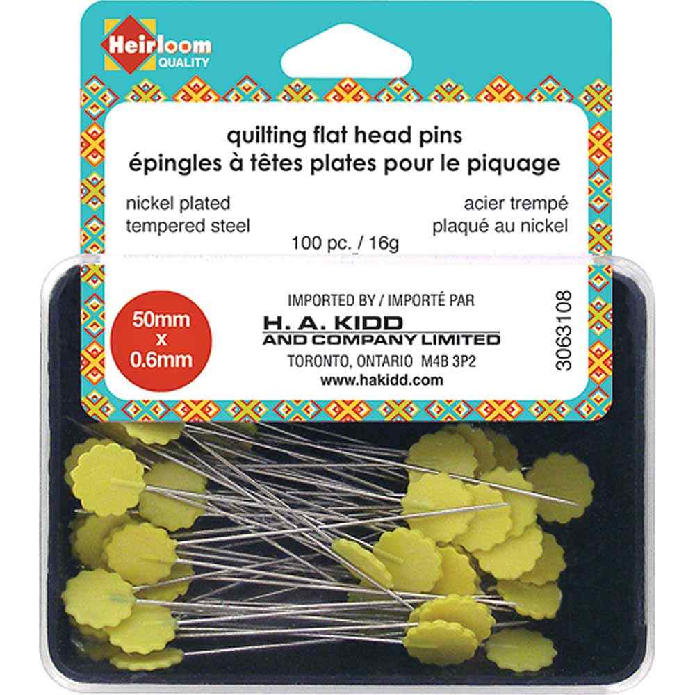 HEIRLOOM Quilting Flat Head Pins - Yellow - 50mm (2″)