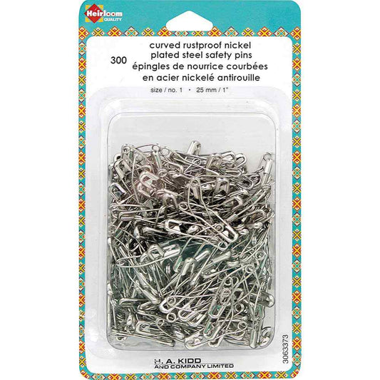 HEIRLOOM Curved Safety Pins - 25mm (1″) Size 1 - 300pcs - WT