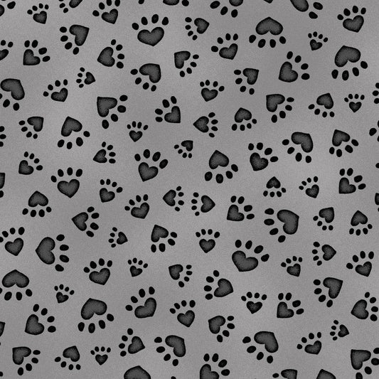 HEG9904-90 - All You Need is Love and a Cat - Paw Prints Grey $21.96/m