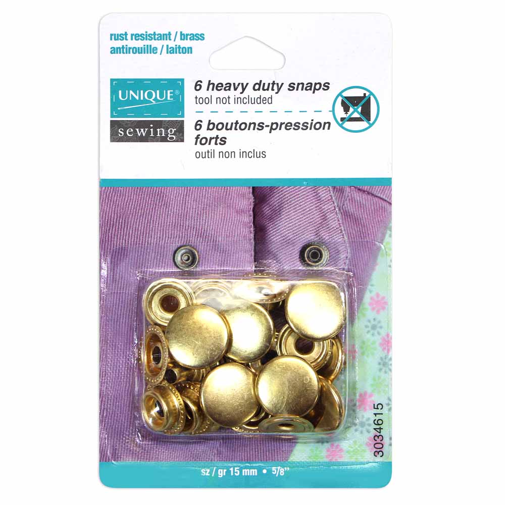 UNIQUE SEWING Heavy Duty Snaps Gold - 15mm (5⁄8″) - 6 sets