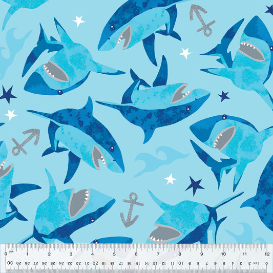 Fintastic, Light Blue 52326- Sharks Fleece
