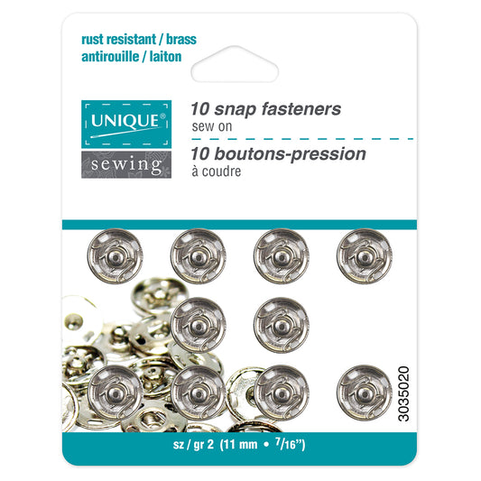UNIQUE SEWING Snap Fasteners Nickel - size 2 / 11mm (3⁄8″) - 10 sets