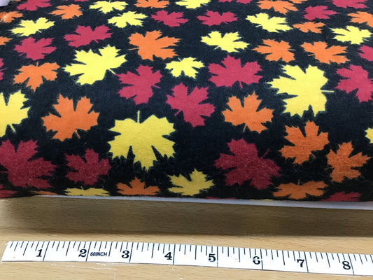 Flannel 2485 Black with yellow, orange, and red maple leafs