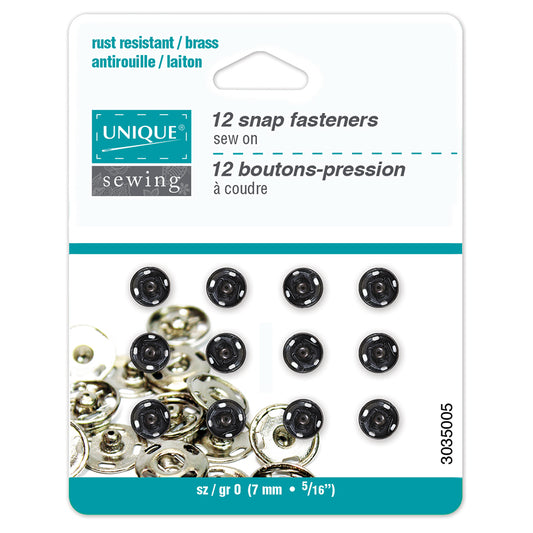 UNIQUE SEWING Snap Fasteners Black - size 0 / 7mm - 12 sets