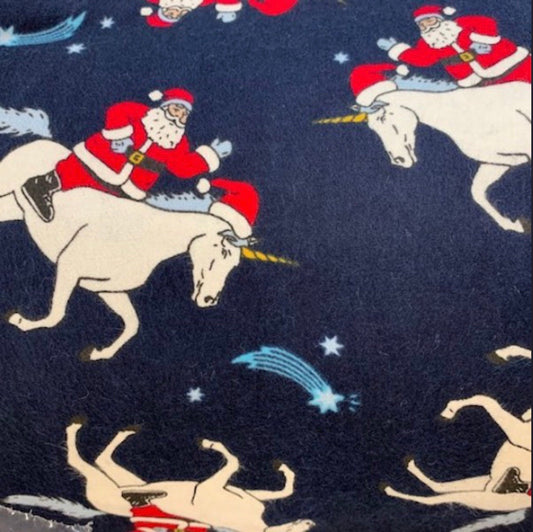 Flannel 2585- navy with Santa riding a unicorn