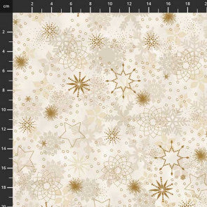 Christmas Is Near By Stof - Gold Snowflakes on White $23.96/m