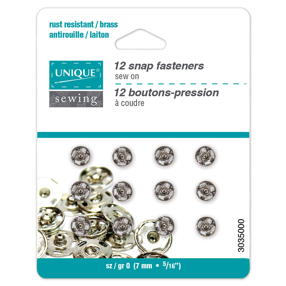 UNIQUE SEWING Snap Fasteners Nickel - size 0 / 7mm (1⁄4″) - 12 sets