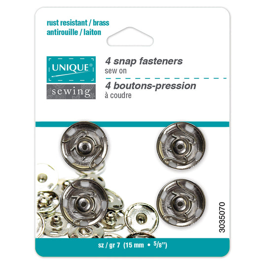 UNIQUE SEWING Snap Fasteners Nickel - size 7 / 15mm (5⁄8″) - 4 sets
