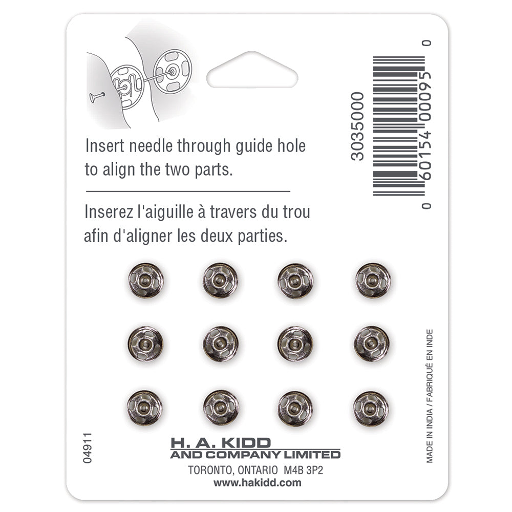 UNIQUE SEWING Snap Fasteners Nickel - size 0 / 7mm (1⁄4″) - 12 sets