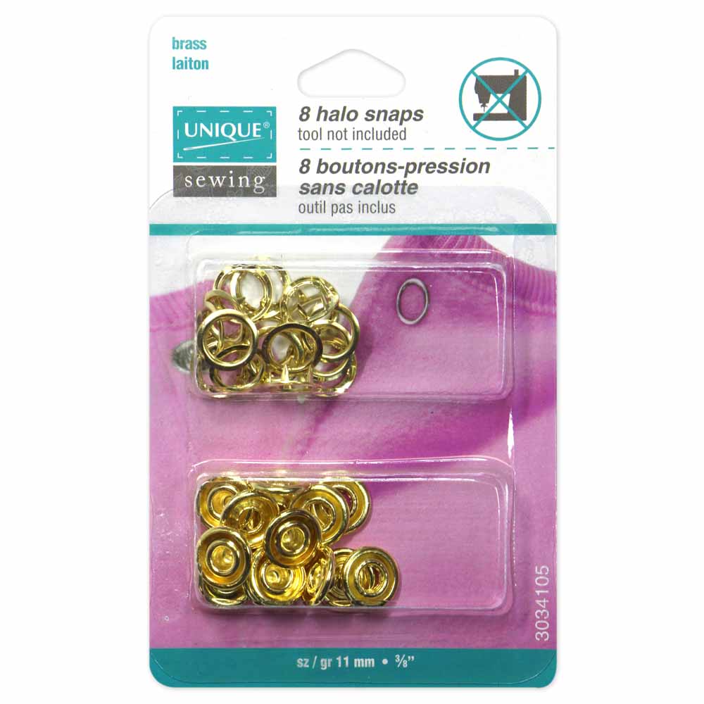 UNIQUE SEWING Halo Snaps Gold - 11mm (3⁄8″) - 8 sets