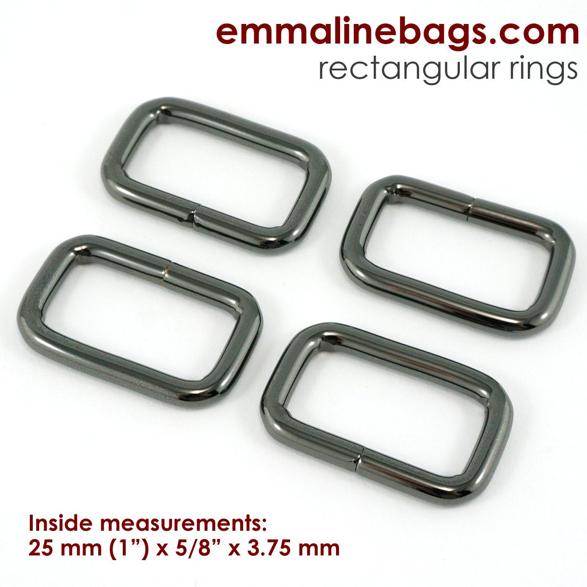 Rectangular Rings: (4 Pack) 1" (25 mm) x 5/8" (15 mm) x 3.75 mm gunmetal