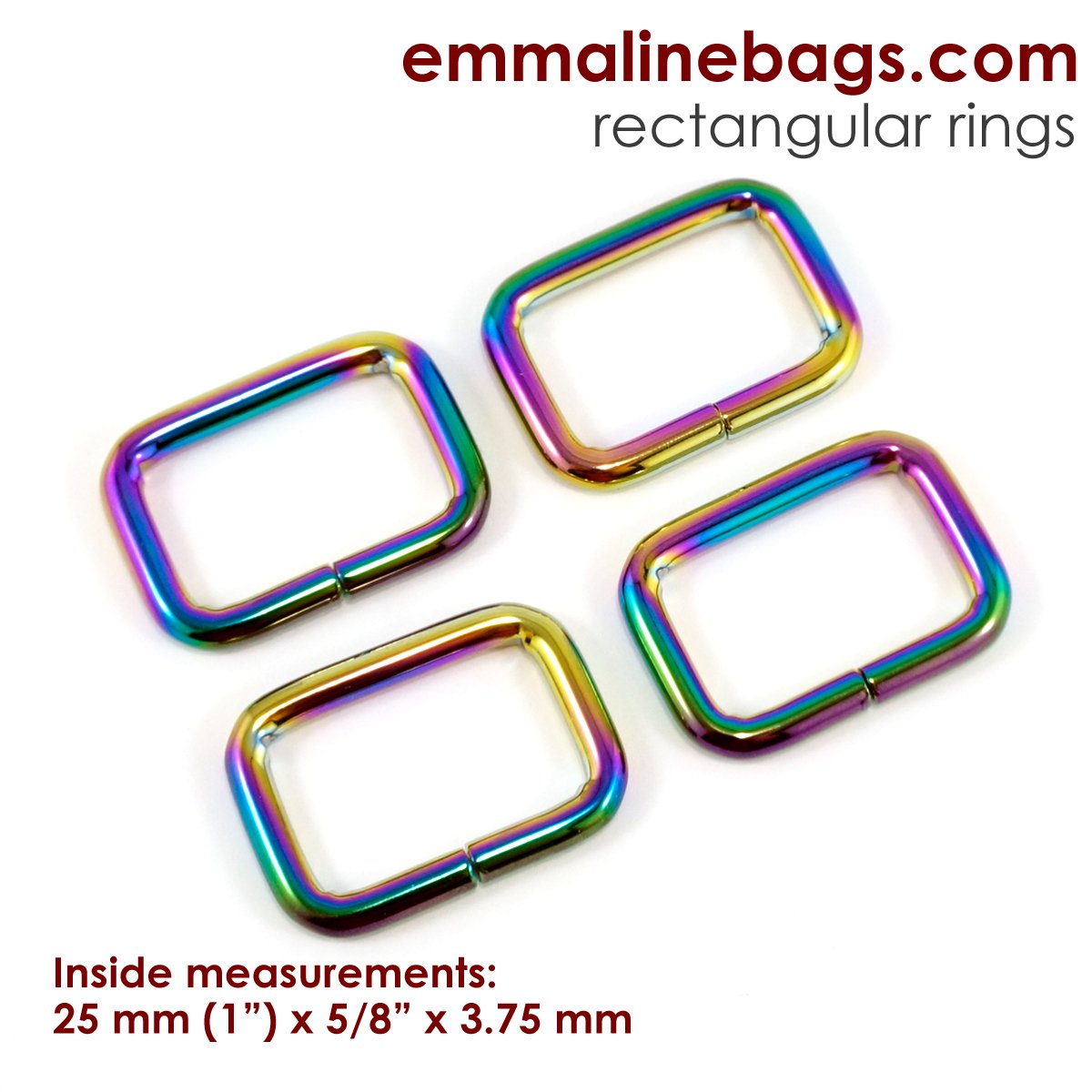 Rectangular Rings: (4 Pack) 1" (25 mm) x 5/8" (15 mm) x 3.75 mm Iridescent Rainbow