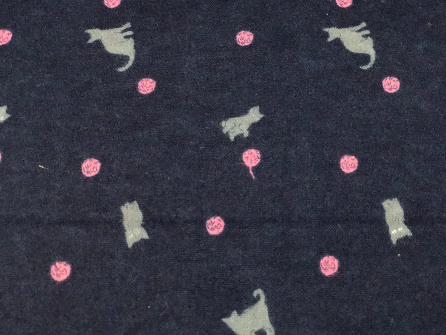 Flannel 2580- navy with grey cats and pink yarn