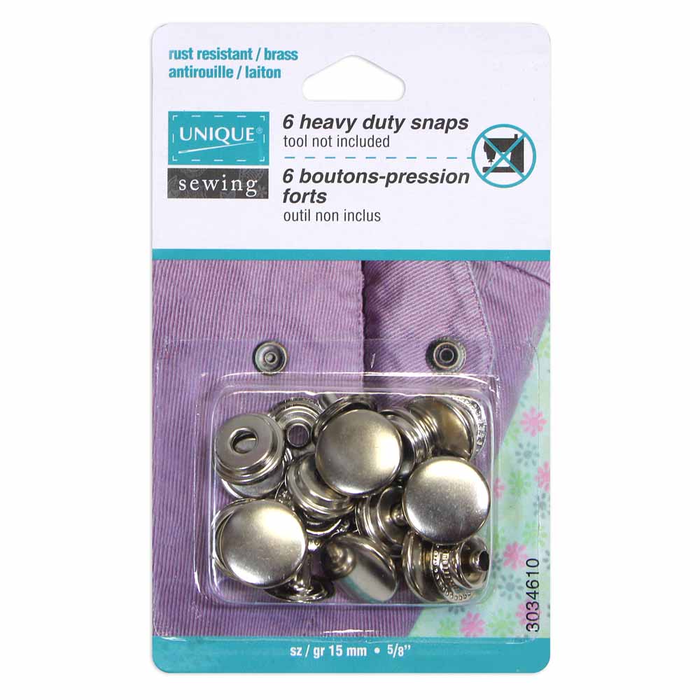 UNIQUE SEWING Heavy Duty Snaps Silver - 15mm (5⁄8″) - 6 sets